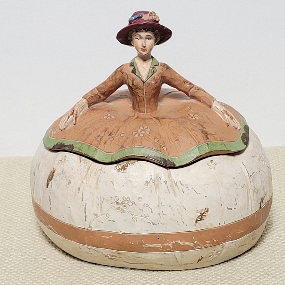 Vintage Appalachian Working Woman Powder Box Folk Art